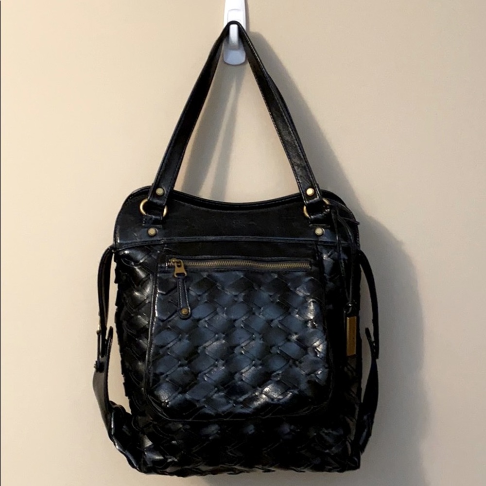 Women’s Black Faux Leather Basket Weave Tote